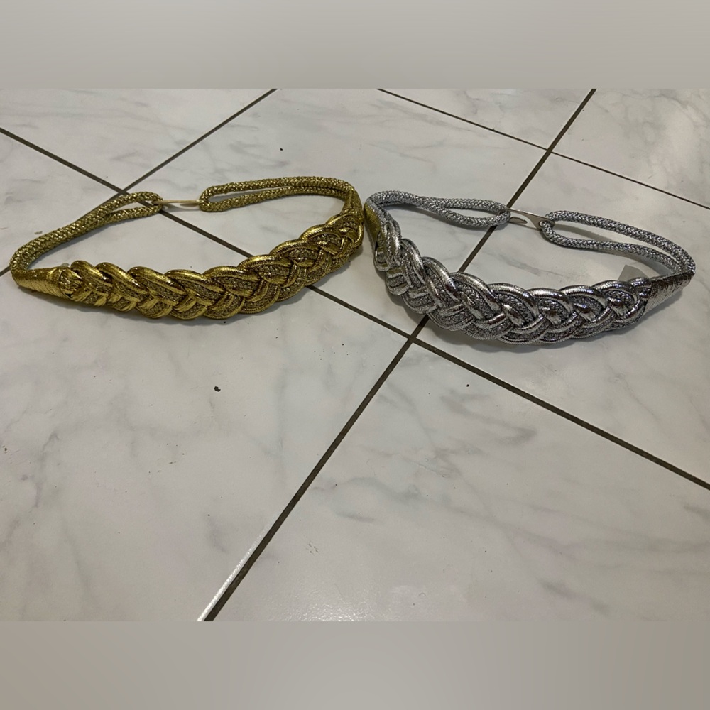 Y2K Vintage Chunky Braided Metallic Cord Belts Gold, Silver Tones Sz S/M